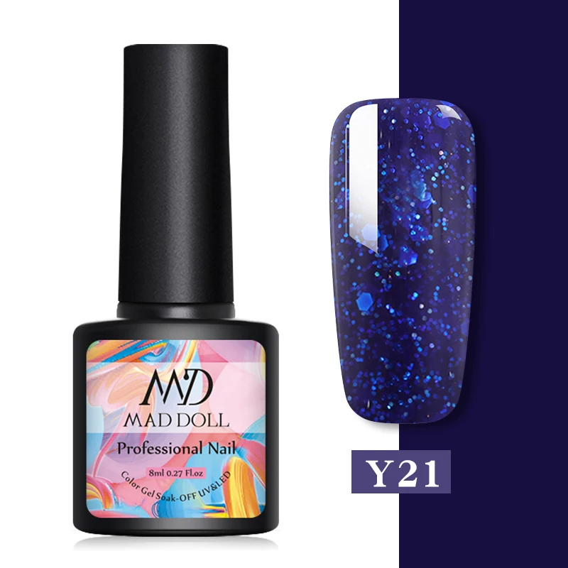 Y21 MAD DOLL, 8 мл, Платиновый УФ-гель для ногтей, голографический цвет, яркий блеск, блестки, Гель-лак, замачиваемый, УФ светодиодный, Цветной Гель-лак, сделай сам - Цвет: Y21