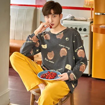 

pajamas set for men sleepwear animal prints nightwear winter long sleeved nightie male plus size pyjamas autumn suit