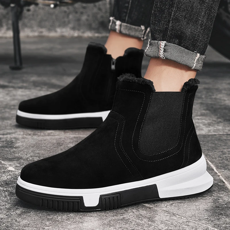 Black Leather Winter Sneakers Men Boots High Quality Warm Snow Work Shoes Comfortable Male Ankle Botas Hombre | Обувь