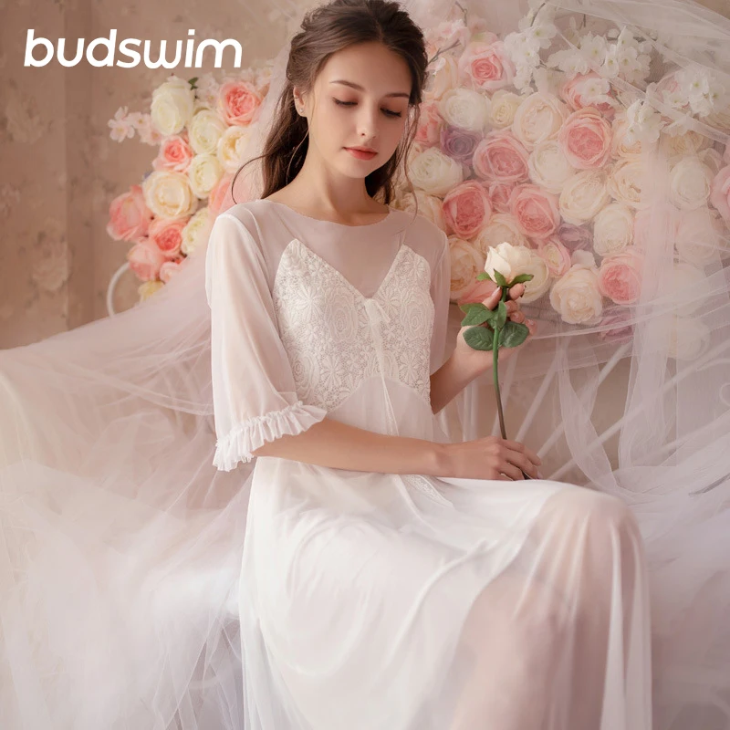 

Nightgown Woman Long Dress Sexy Lace Sleepwear Fairy Women Princess Lace Short Sleeve Bride Bridesmaid Night Gowns Party Sleepwear Dress