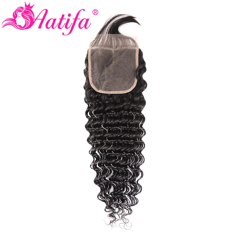 Бразильские глубокая волна Закрытие 4x4 кружева человеческих волос швейцарское