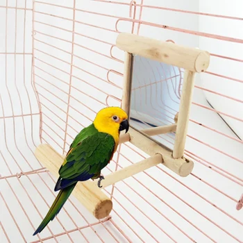 

Wooden Bird Toy Mirror Parrots Small Birds Parrot Toys Pet Climb Cage Swing Toy Accessories