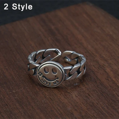 2 Style Женское регулируемое кольцо Настоящее серебро 925 проба смайлик лицо любовь Я открытие кольцо ювелирные изделия Букле d'oreille femme Новинка R24 - Цвет камня: 2 Style