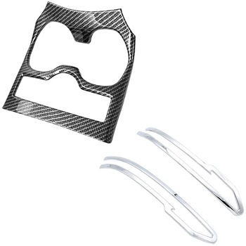 

1Pcs Carbon Fiber Car Water Cup Holder Cover Interior Accessories & 1 Pair Car Rearview Side Mirror Chrome Trim Cover
