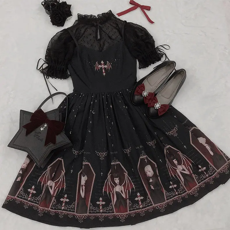 Japanese Gothic Lolita Jsk Dress Women Harajuku Street Fashion