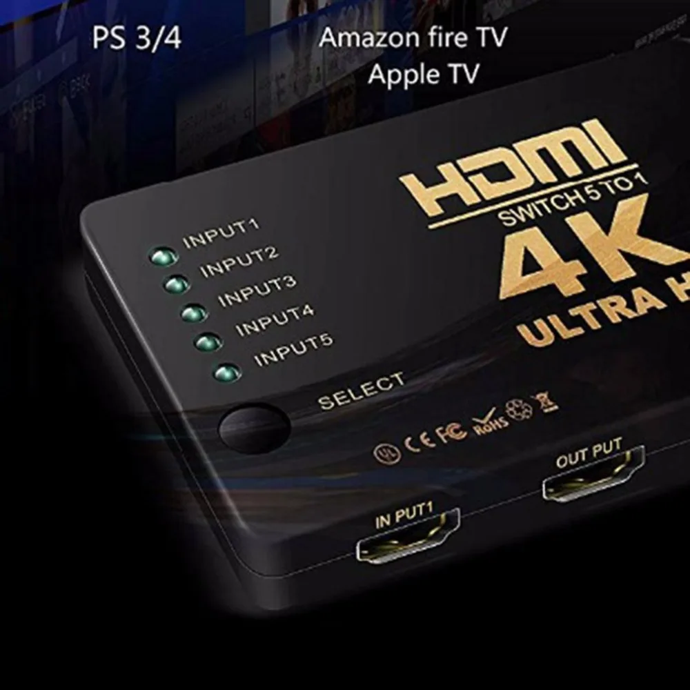 Hdmi коммутатор Five In и One Out 4K* 2K Hdmi Five In One Out с пультом дистанционного управления Инфракрасный Hdmi конвертер