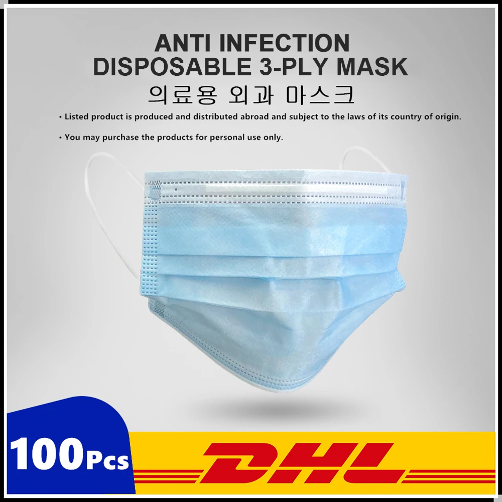 

Face Mask Disposable 100pcs 3 Layer Anti Dust Virus 3-Ply N95 Coronavirus Mouth Masks 50pcs Adult