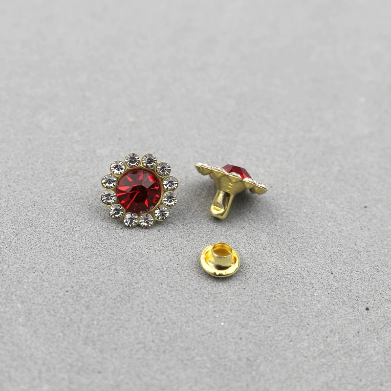 Red Rivets 30 комплектов, 12 мм, Кристальные заклепки из горного хрусталя, бриллиантовые шпильки, сделай сам, аксессуары для волос, кожанный декор, шипы, трубчатые буровые гвозди - Цвет: Red Rivets