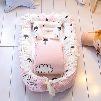 

baby nest bed Bring blankets pillows toddler bed portable mobile newborn sleeping bassinet cute pattern boy girl crib upholstery