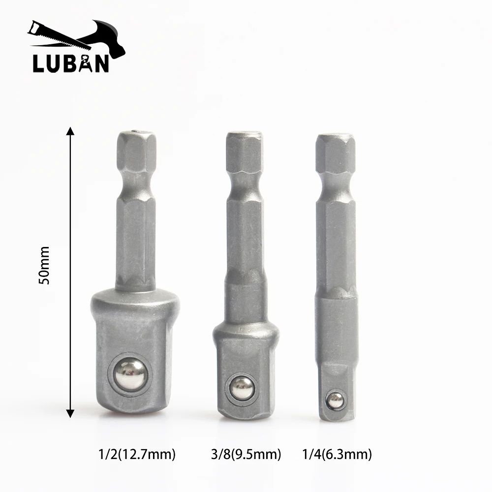 3pcs 1/4" 3/8" 1/2" Hex Wrench Sleeve Extension Bar Drive Power Drill