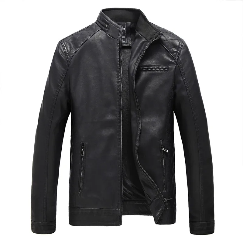 Fashion Leather Jacket Men Autumn Winter Fleece Warm Liner Leather Coat Men Stand Collar Plus Size L-6XL Motorcycle Jacket Men