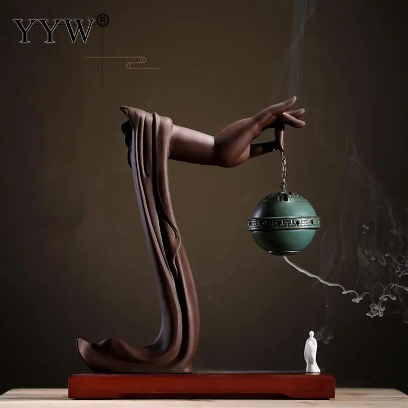 

Ceramic Incense Burner Backflow Incense Burner Holder Buddha'S Hand Incense Wierook Waterfall Quemador De Incienso Round Censer