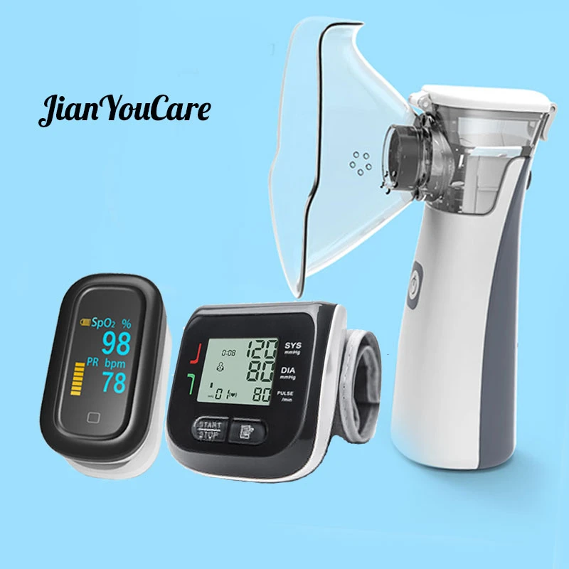 

JianYouCare touch screen Fingertip Pulse Oximeter Handheld Asthma Inhaler Nebulizer LCD Wrist Blood Pressure Monitor For Family