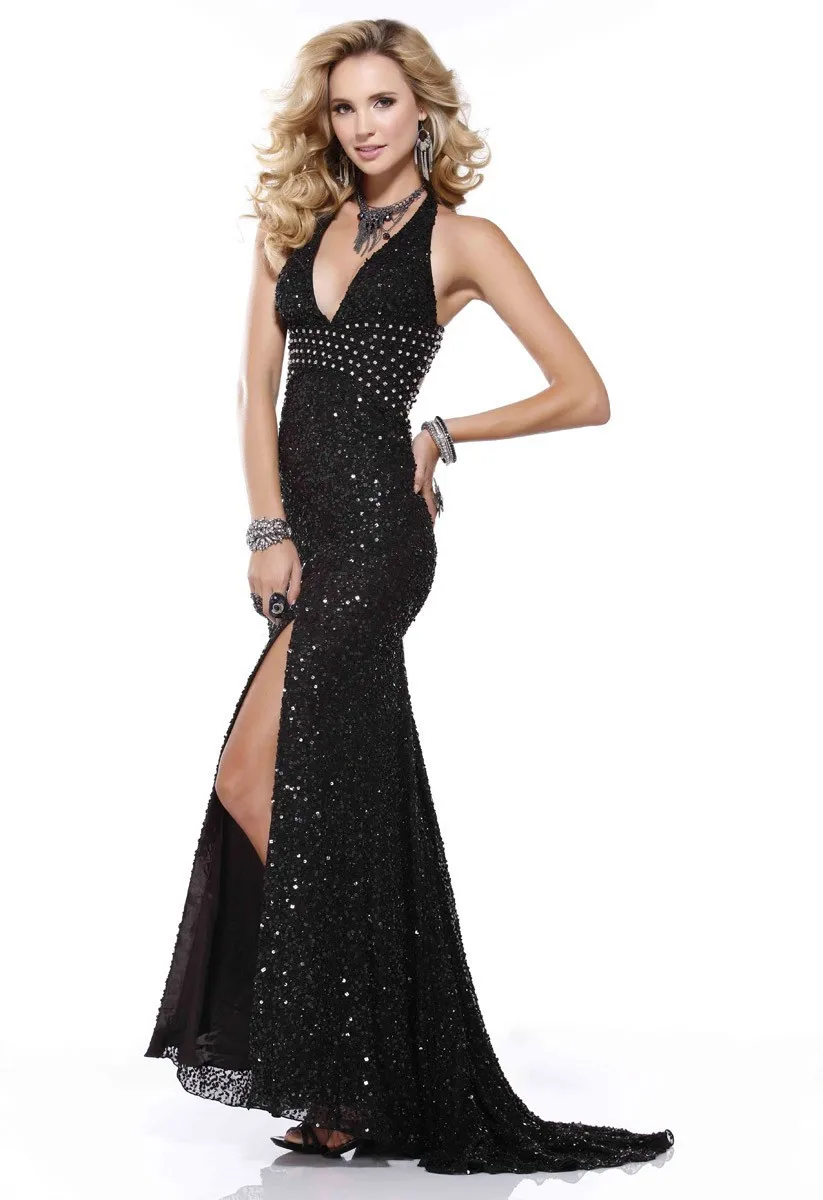 

vestido de noiva robe de soiree Sexy Black deep V Neck Side Slit Sequin Party prom gown 2018 Off The Shoulder bridesmaid dresses