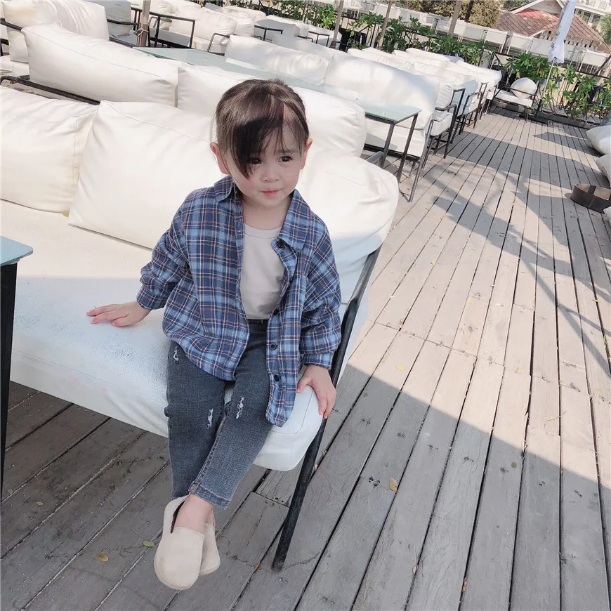 Autumn New Style Korean-style Childrenswear Men And Women Child Baby Plaid Casual Shirt Versatile Shirt