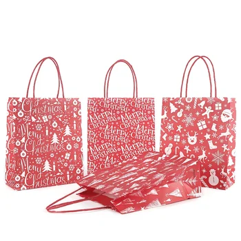 

4PC Christmas Gift Bag Snowflakes Santa Kraft Paper Bag Children Party Gift Box Christmas Decoration New Year