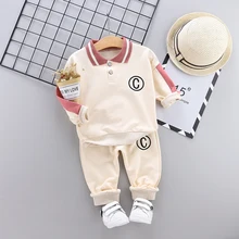 Спортивный костюм для малышей, одежда для мальчиков комплект для малышей с надписью «C», весенне-осенняя повседневная одежда с отложным воротником одежда для детей