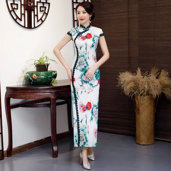 

Print Flower Lady Modern Qipao Dress Plus Size 3XL-5XL Novelty Cheongsam Classic Long Vestidos Vintage Button Chinese Dresses