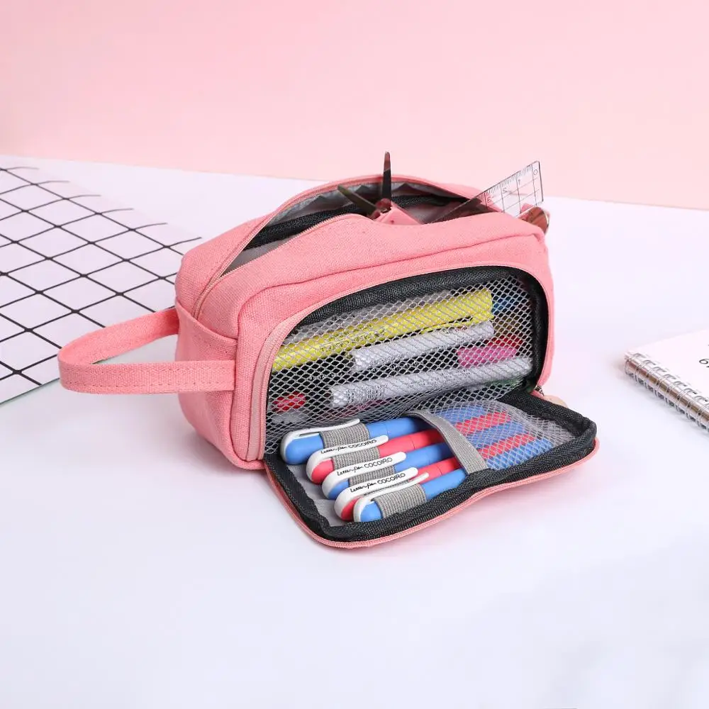 Полосатый пенал сплошной цвет школьные принадлежности trousse scolaire stylo двухслойные