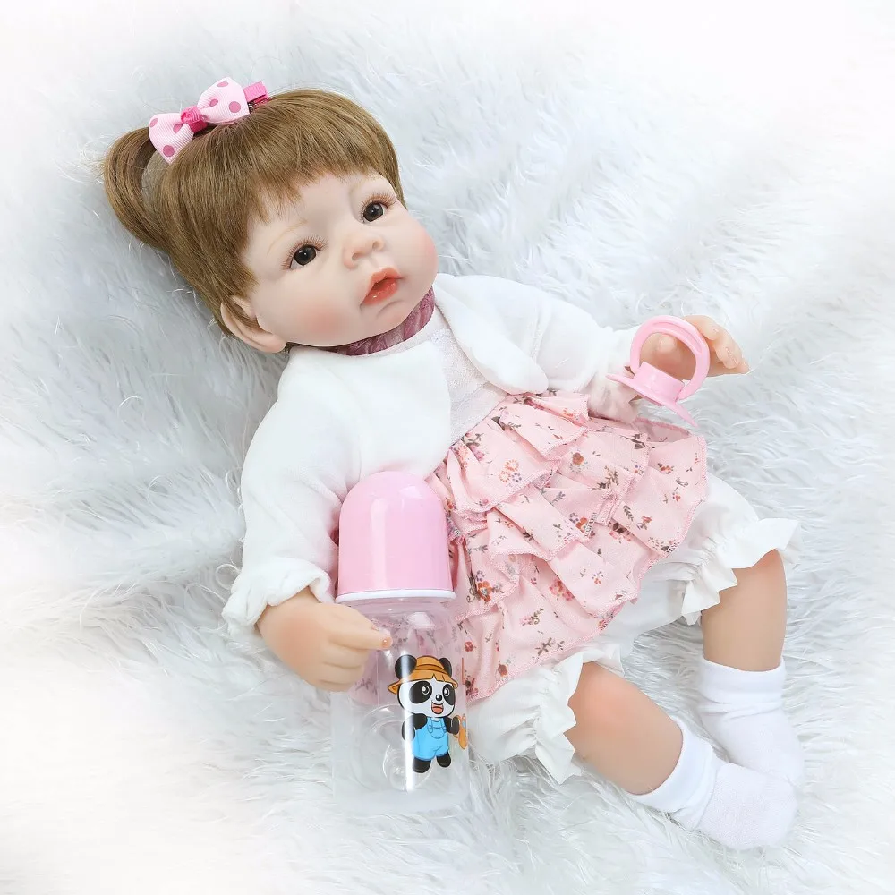 40cm Straight Hair Reborn Baby Doll Adorable Soft Lifelike bebe reborn realistic bonecas Toys For Girls