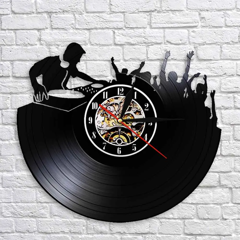Ночной клуб музыкальный фестиваль DJ стенд сценический поворотный стол ночной клуб Настенный декор настенные часы диско Танцевальная вечеринка виниловая запись настенные часы