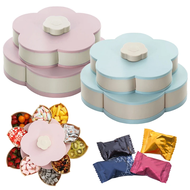 Двухслойный пластиковый бокс для закусок конфетные тарелки вращающийся в виде лепестков поднос для закусок двухслойная сушеная тарелка-контейнер для фруктов Органайзер коробка