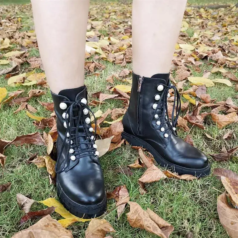 Женские ботильоны Сезон Зима Цвет Черный на шнуровке с круглым носком scarpe donna