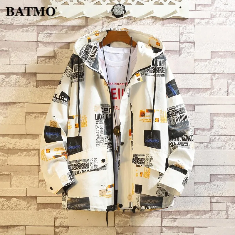 

Batmo 2019 autumn new arrival Men's hooded casual jacket,fashion Personalized printed big size jacket coat men,size M-5XL.