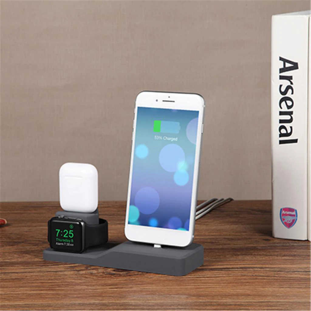 3 in 1 Silicone Charging Stand for Apple Watch Charger Stand Dock Station for iPhone Xs XS Max XR X 8 Plus Charing Station Base