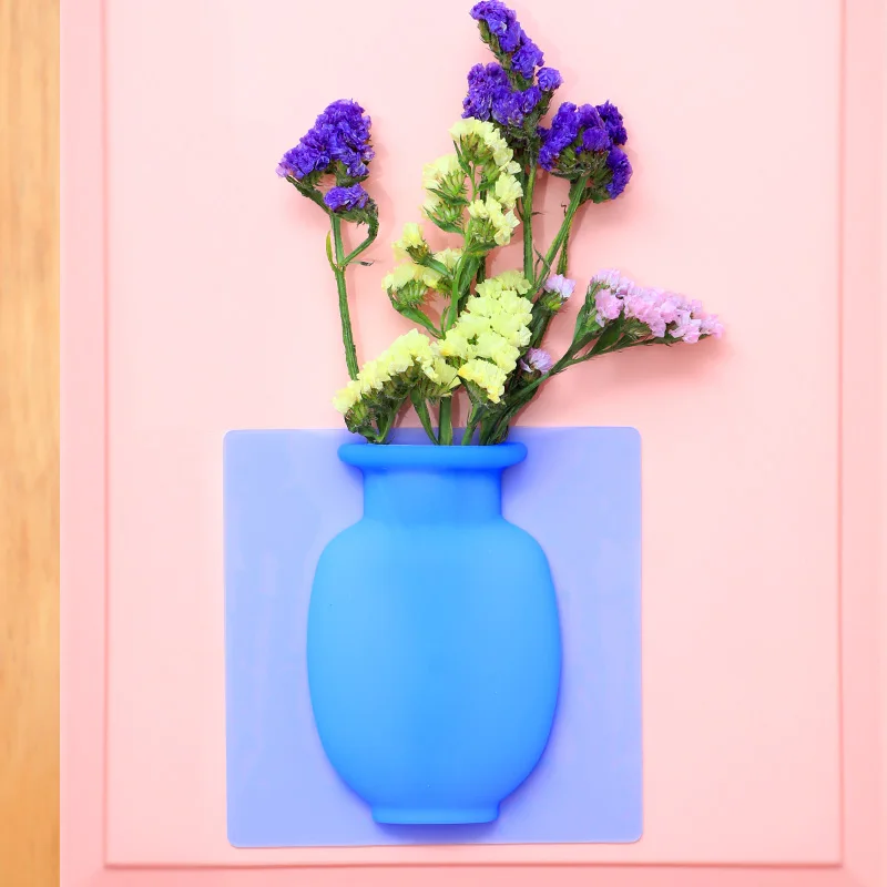 Vase Silicone Sticky Vase Hanging Plant Flower Container for Home Offices Wall Decorations White