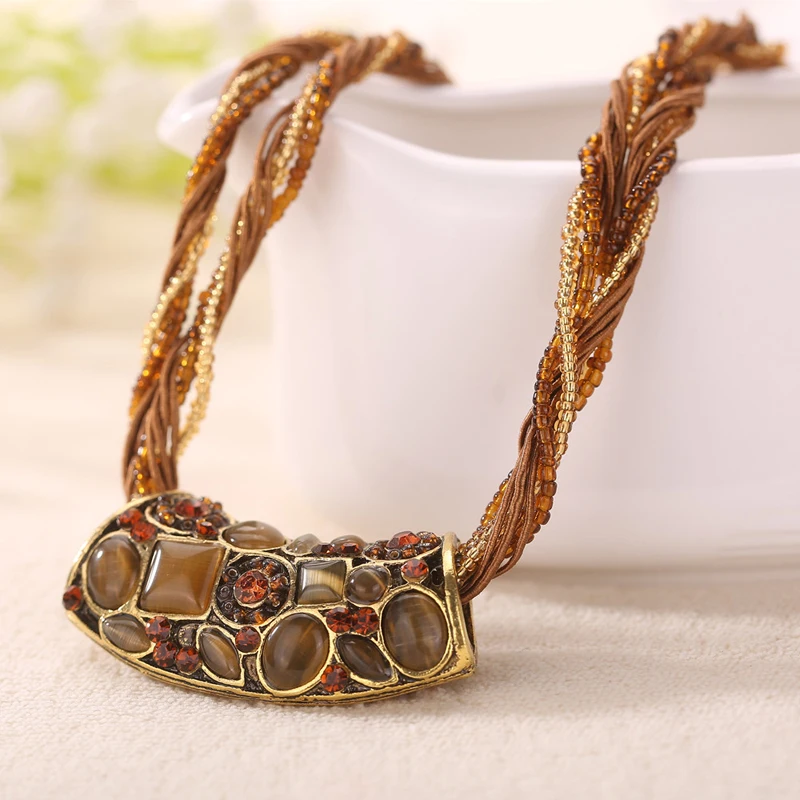 ELIfashion ретро ожерелье в богемном стиле многослойная цепочка с бусинами Кристалл Зерно отрасли красочные смолы в форме полосы кулон ожерелье - Окраска металла: brown