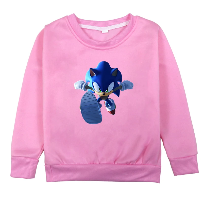 Sonic The Hedgehog/бархатные свитера для мальчиков и девочек, детская одежда, осенне-зимние детские толстовки, пуловер, свитер - Цвет: Розовый