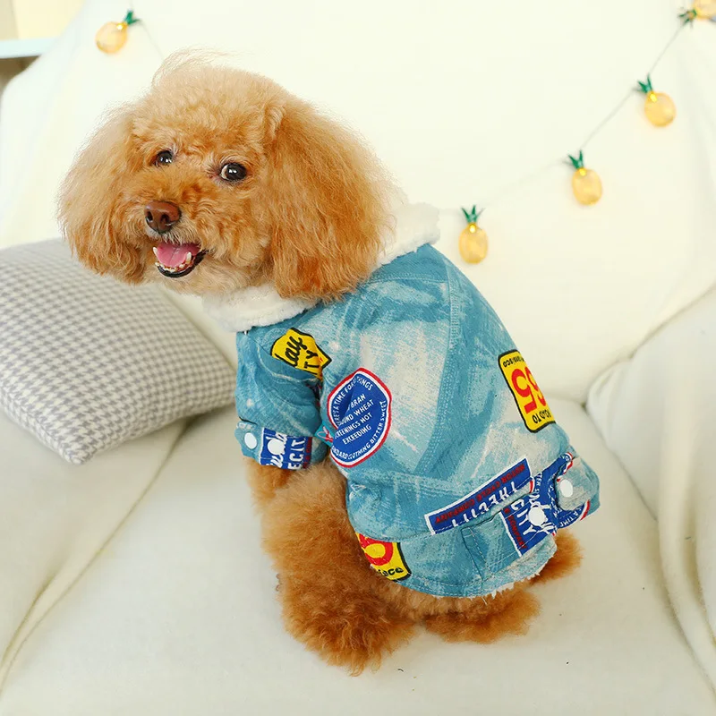 Модная Джинсовая хлопковая, для домашней собаки, куртка для собак осень-зима теплая маленькая джинсы для Собаки Одежда для йорков Чихуахуа Костюмы; богемный комплект, roupa de cachorro