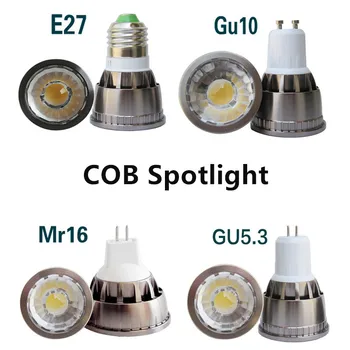 オンライン 超高輝度led Cobスポットライト5ワット7ワット10ワットE27 MR16 GU10 GU5.3 Cob電球12v 85-265vスポットライトランプウォームホワイト自然クールホワイト