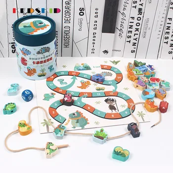 

Children'S Intellectual Power Wooden Digital Animal Wearing Rope Toy Beaded Game Creative Building Blocks Digital Geomet Toys