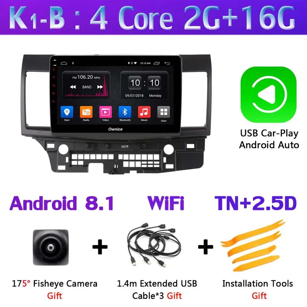 K1-B-CarPlay 360 ° панорамный AHD DVR 4G Android 9,0 8Core 4+ 64G SPDIF DSP CarPlay Автомобильный мультимедийный для Mitsubishi Lancer EX 10 CY 2010- gps - Цвет: K1-B-CarPlay