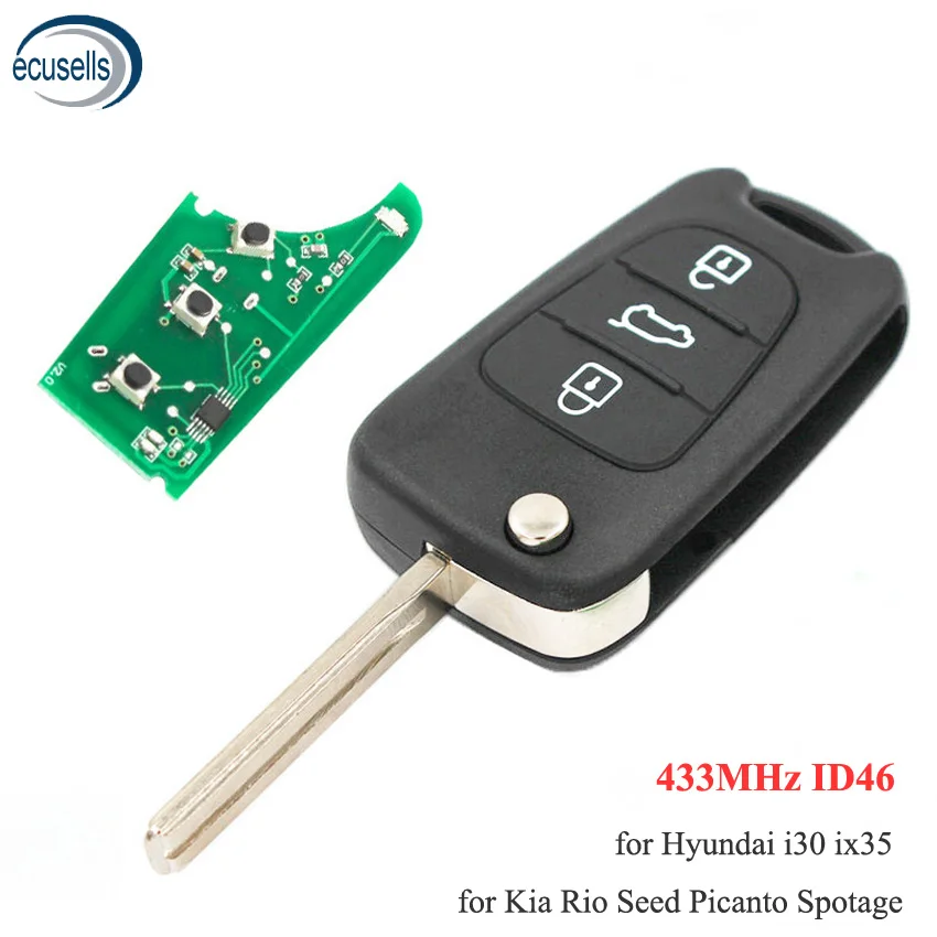 3 Button Flip Folding Remote Key Fob 433MHZ with ID46 Chip for Hyundai i30/ix35 For Kia Rio Seed SeedPro Picanto Sportage | Автомобили и