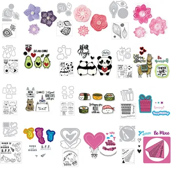 

Clear Stamps And Dies Beautiful Flowers Panda Camel Kitten Penguin For DIY Scrapbooking Embossing Paper Cards Making Stamps 08