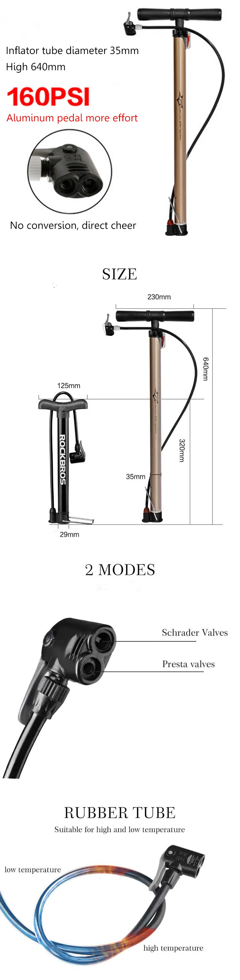 ROCKBROS 160PSI мини карбоновый стальной велосипед насосы MTB дорожный портативный велосипедный воздушный насос шины шар надувной Шампань
