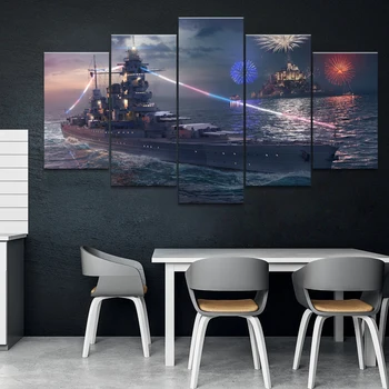 

5 Piece Cartoon Pictures Artwork Game World of Warships Game Art Poster Paintings Canvas for Home Decor Wall