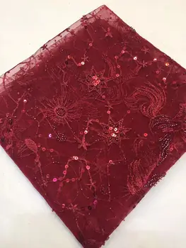 

New Designs African Lace Fabric High Quality wine Lace Material French Embroidered Tulle Lace Fabric With Sequins FZ-1116