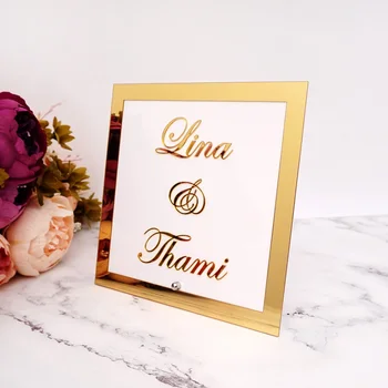 

Personalized Party Event Table Decor Custom Welcome Guests Word Sign Wedding Name Square Shape Acrylic Frame with Nail