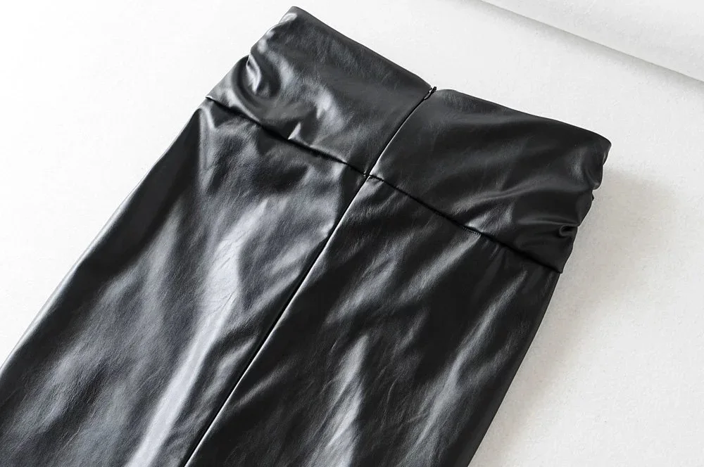 Черные юбки из искусственной кожи, женские офисные юбки-карандаш длиной до колена, женские Асимметричные узкие Облегающие юбки с высокой