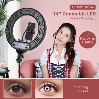 

JINBEI LR-360C 14" LED Ring Light Shadowless Photographic lamp with Tripod Stand for Camera Phone Video Photo Studio