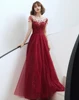 SSYFashion-elegante vestido De Noche para banquete, vino tinto, para mujer, Apliques De encaje, abalorios, largo, vestido Formal De graduación, Vestidos De Noche ► Foto 2/6