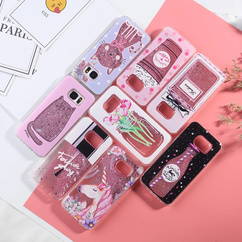 

For Samsung Galaxy S7 Edge Case Liquid Glitter Quicksand Case For Samsung S10 S9 S8 Plus Coque Dynamic TPU Phone Back Cover