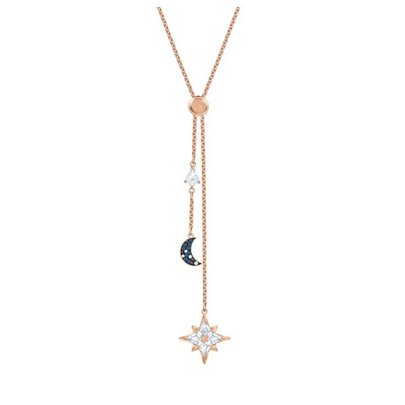 201925 Silver Shih New Style Y Moon And Stars Snowflake Clavicle Necklace Women's Moonlight Tassels Choker Star Pendant