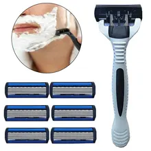 6 Layer Manual Replacement Useful Portable Stainless Steel Safe Efficient Bathroom Home Razor Blade Set With Holder Beard Remove