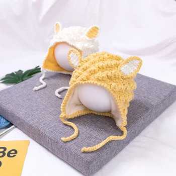 

Kids Cap Cartoon Sheep Shaped Baby Hat Crochet Wool Girls Winter Hats Velvet Children's Hats Caps