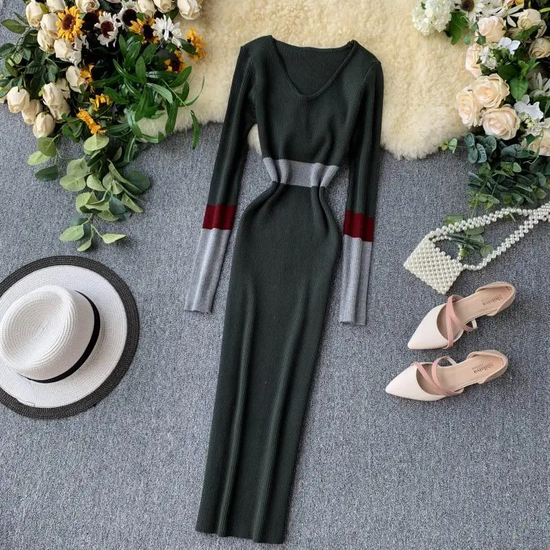 Женское вязаное платье ALPHALMODA винтажное футляр с длинными рукавами на осень и